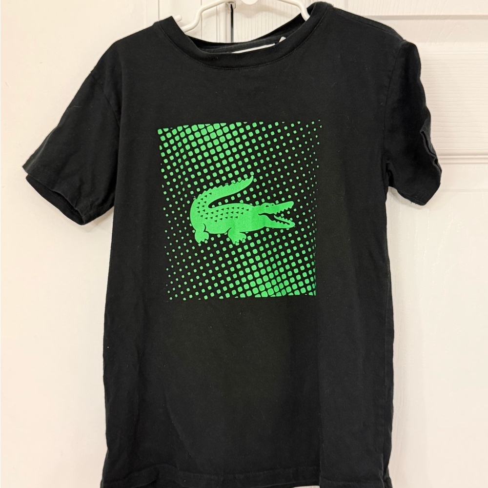 LACOSTE Kids Black Tee with Green Crocodile